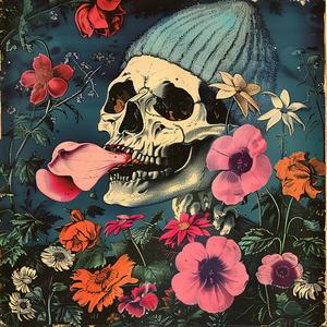 skull  flowers  blue  hat  painting  chromolithography  art  colorful  still-life  detailed 1050890