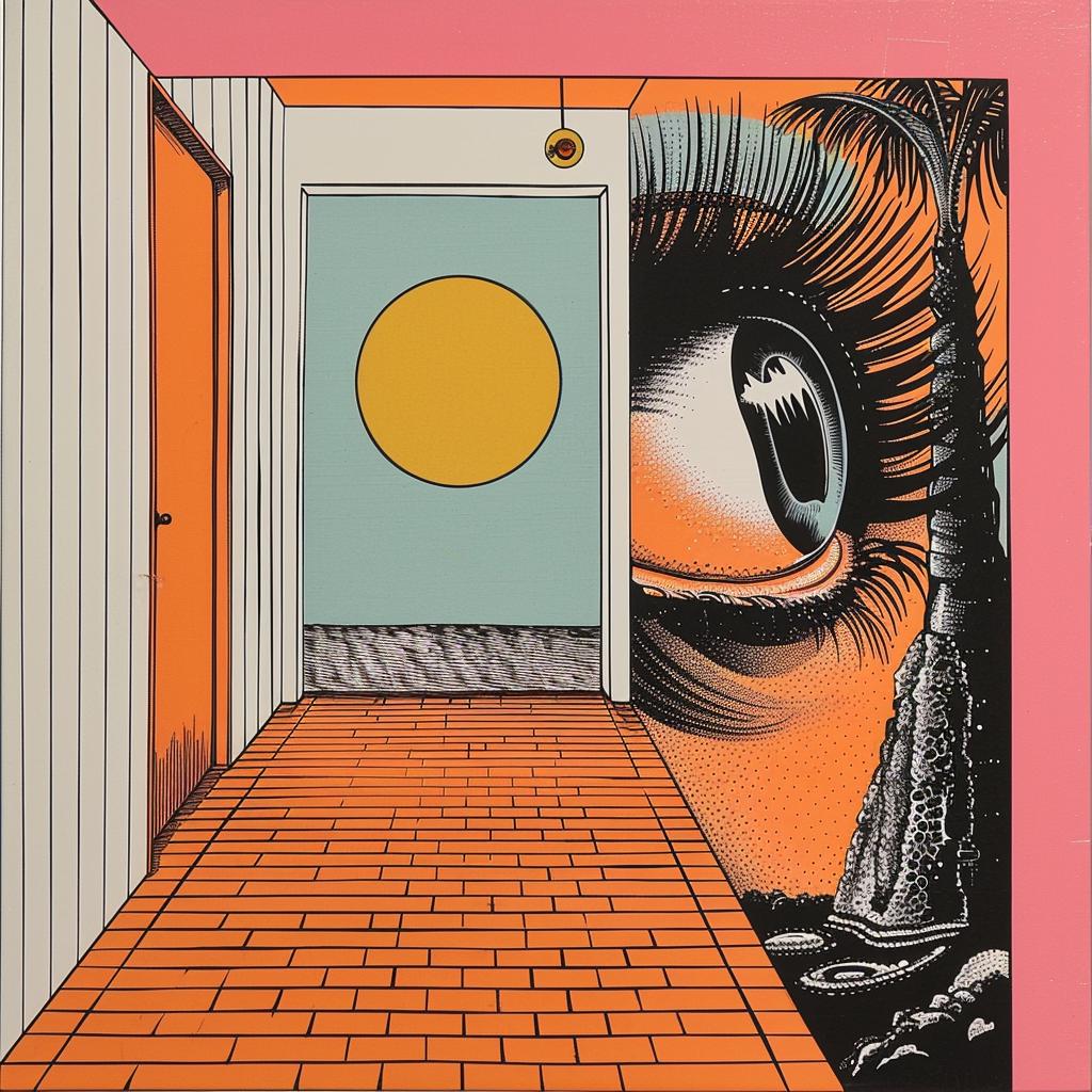 horror  novel  Japanese  minimalism  eye  door  painting  style  art  illustration 1020604