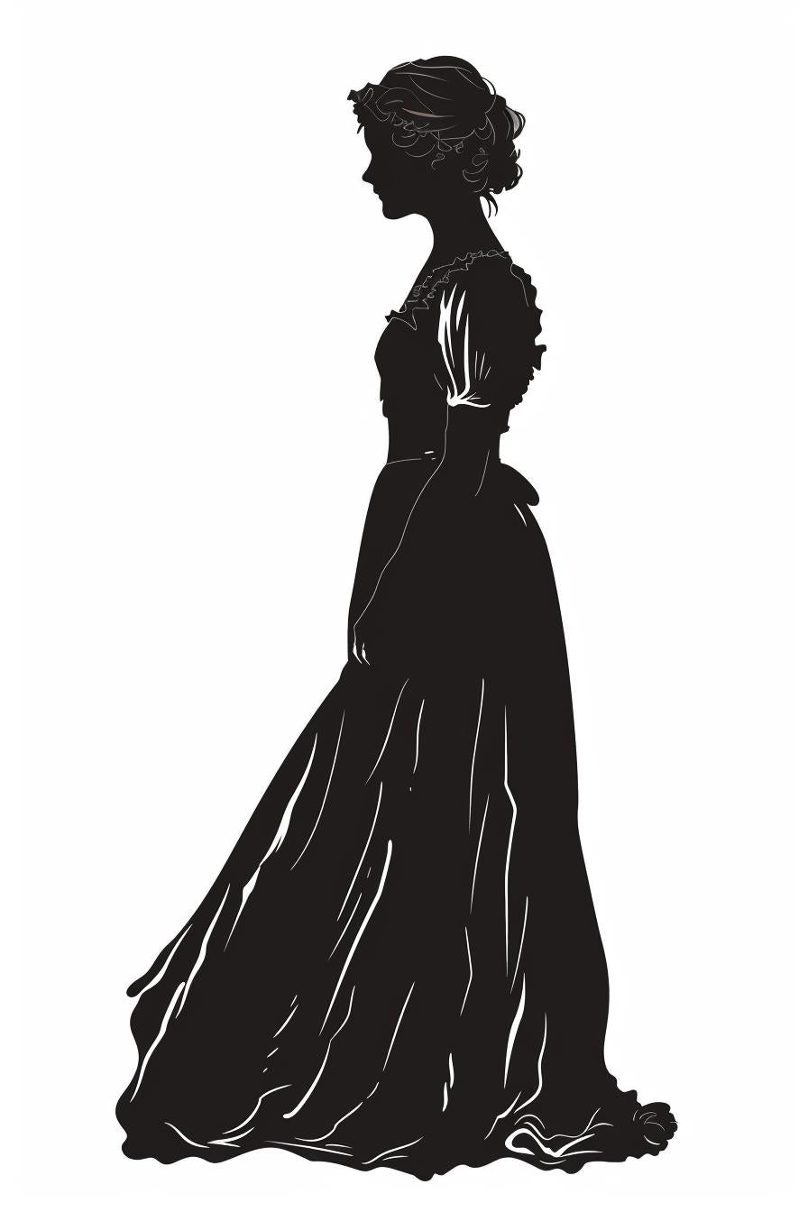 صورة ظلية لفستان امرأة، خلفية بيضاء، متجه، منظر أمامي، رسومي، فن SVG، 954733