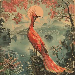 bird  red  landscape  chromolithography  vivid  nature  colorful  artistic  figurative  design 1055302