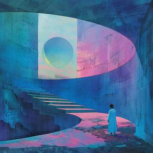 Moebius  person  building  blue  pink  horror  dark  spiritual  light  details 1077173