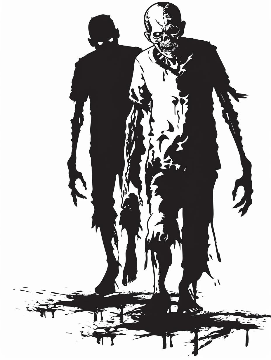 zombies  silhouette  black  white  emblem  forest  knife  vector  vintage  linocut 951804