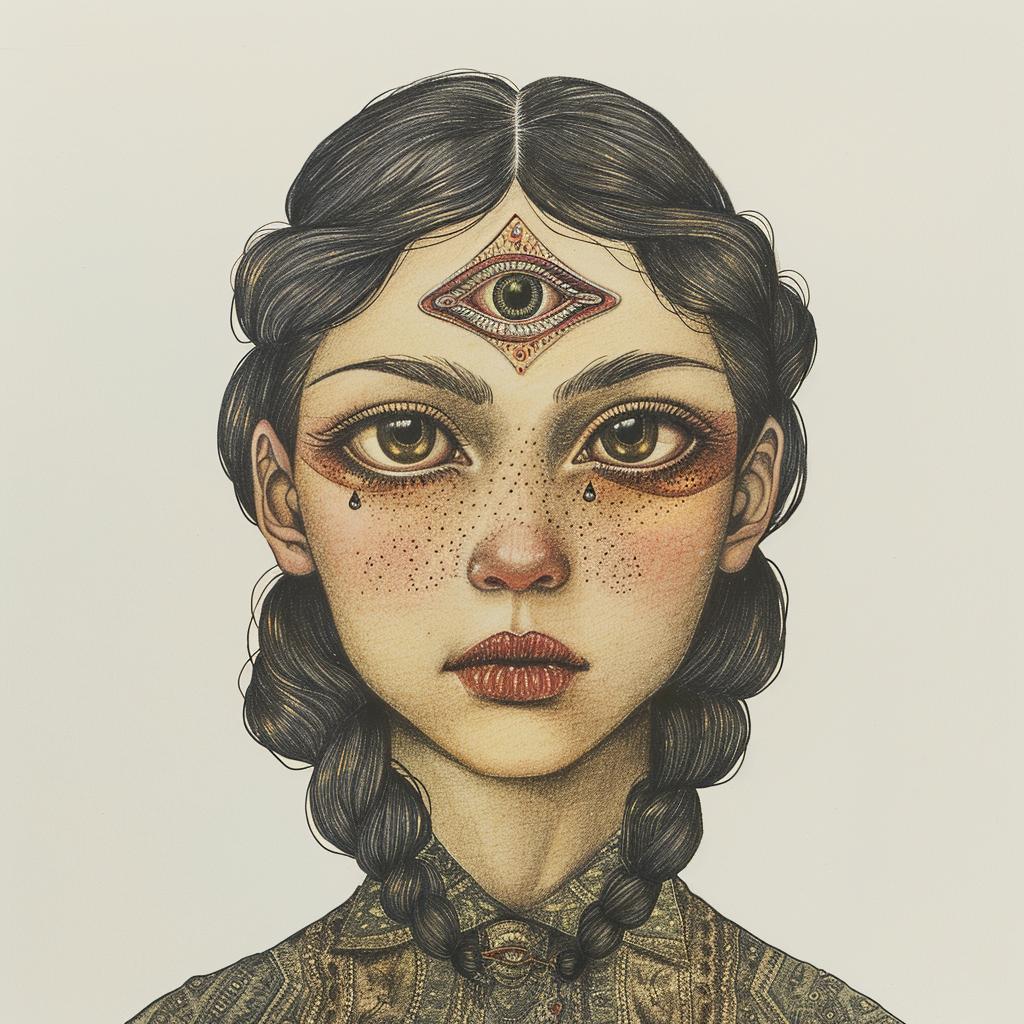 portrait  woman  three-eyes  white  surreal  illustration  brunette  Codex  whimsical  fantasy 971388