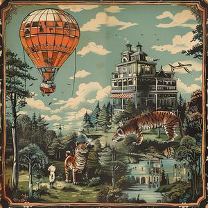 chromolithography  painting  hot  air  balloon  animals  castle  art  colorful  scene 1059938