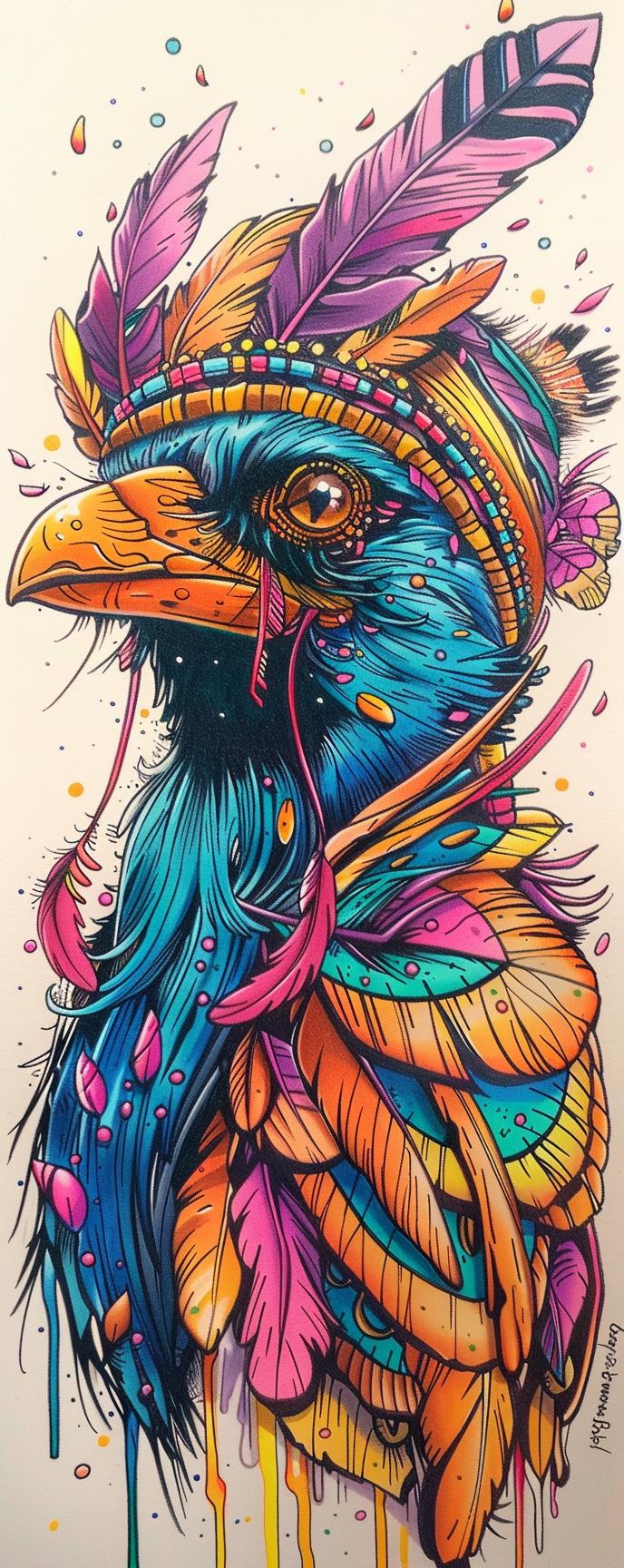 mythical  creature  blackbird  Kachina  Grim  Reaper  fantasy  colorful  feathers  unique 941113