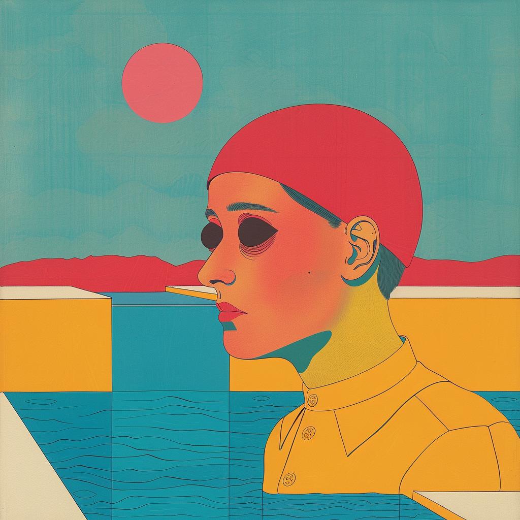 surreal  album  cover  woman  swim  cap  sunglasses  vibrant  colorful  art 978466