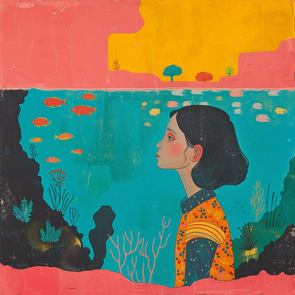 surreal  album  cover  girl  underwater  fish  painting  Joan  Cornella  ocean 1016934