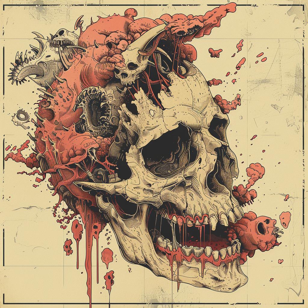 surreal  album  cover  monster  hyper-realistic  blood  dripping  Nychos  skull  art 961665