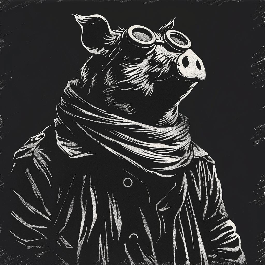 pig  anthropomorphic  goggles  scarf  motorcycle  funny  cartoon  character  whimsical  illustration 1025946