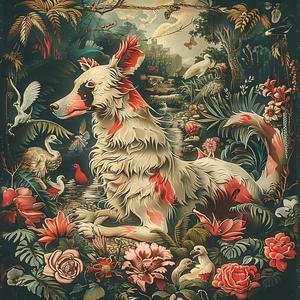 dog  flowers  painting  chromolithography  bright  nature  illustration  art  pet  portrait 1056499