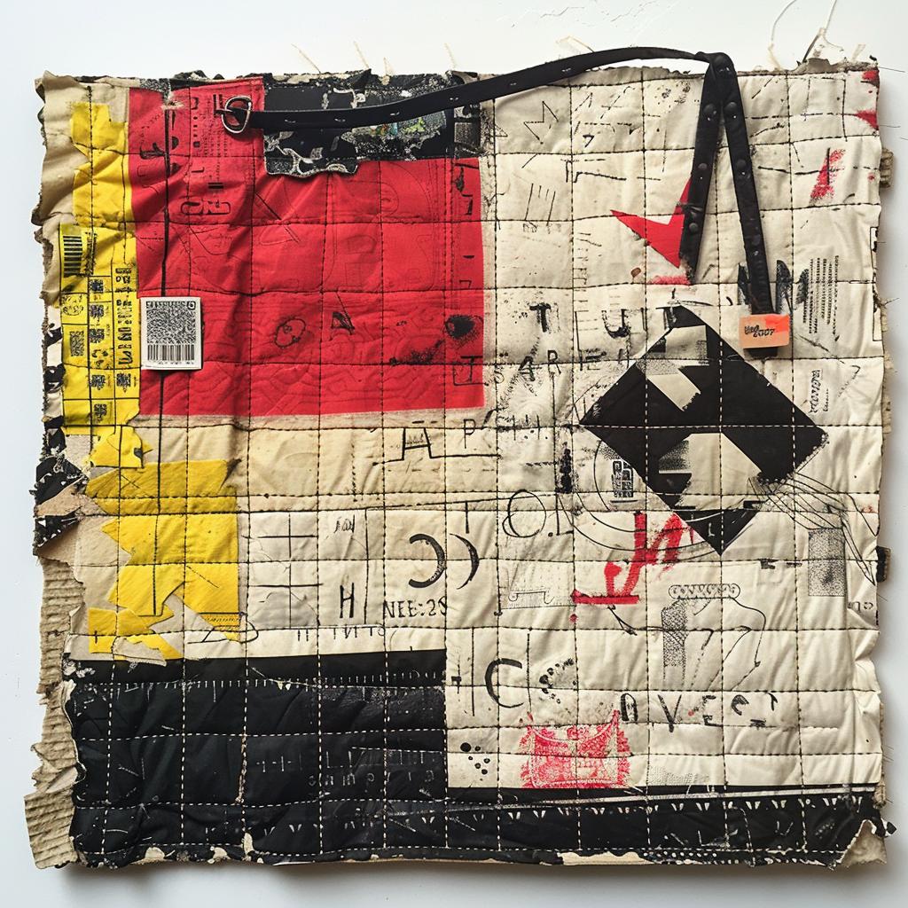 thief  apparel  hangtag  quilted  fabric  collage  japanese  typography  red  yellow 1018514