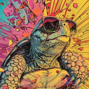 album  cover  turtle  sunglasses  head  surreal  chaos  Risograph  Symbolist  flowerpunk 1078050