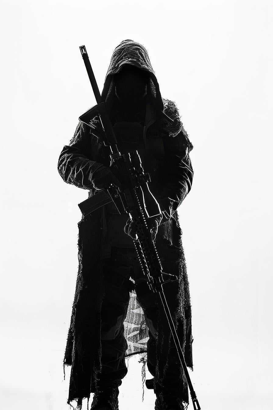 shadow  hooded  man  gun  full  body  silhouette  white  background  art 953811