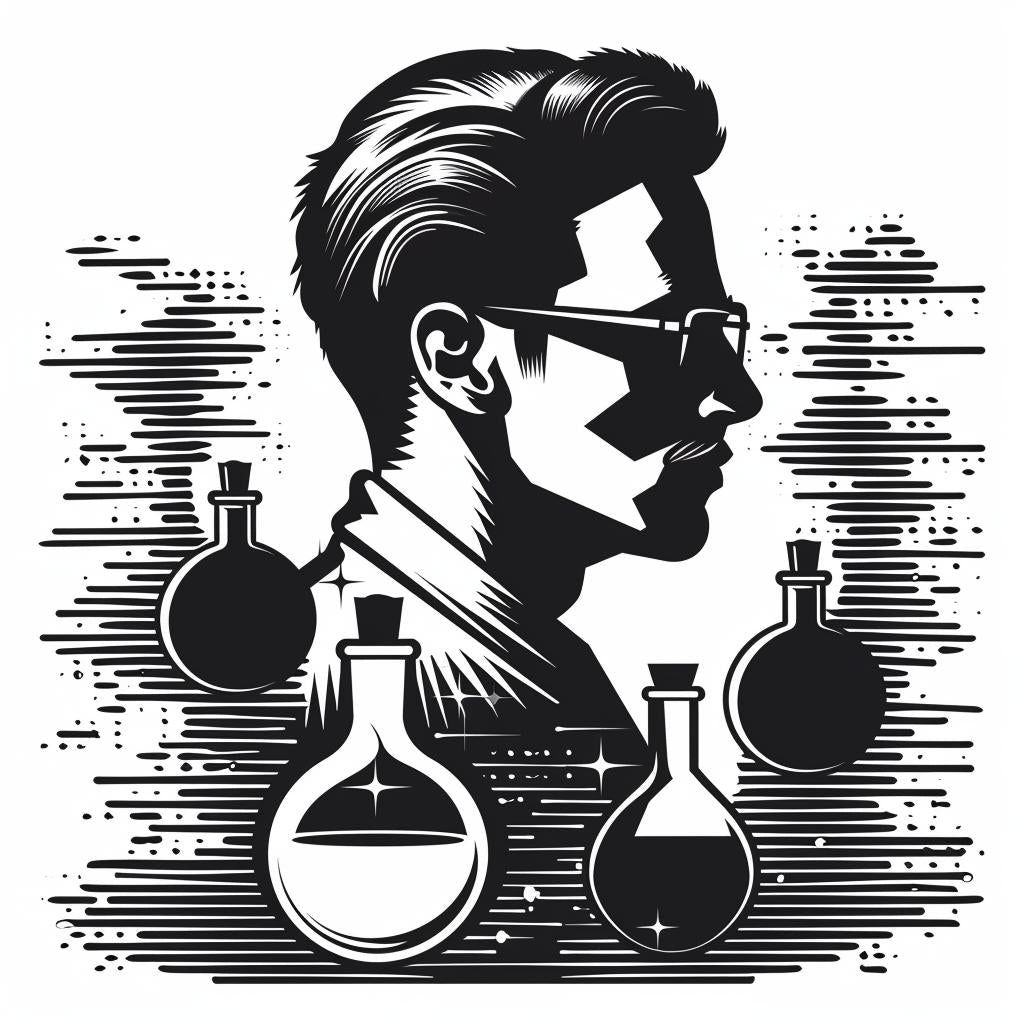 silhouette  chemist  vintage  icon  emblem  bold  lines  black  white  scientist 951915