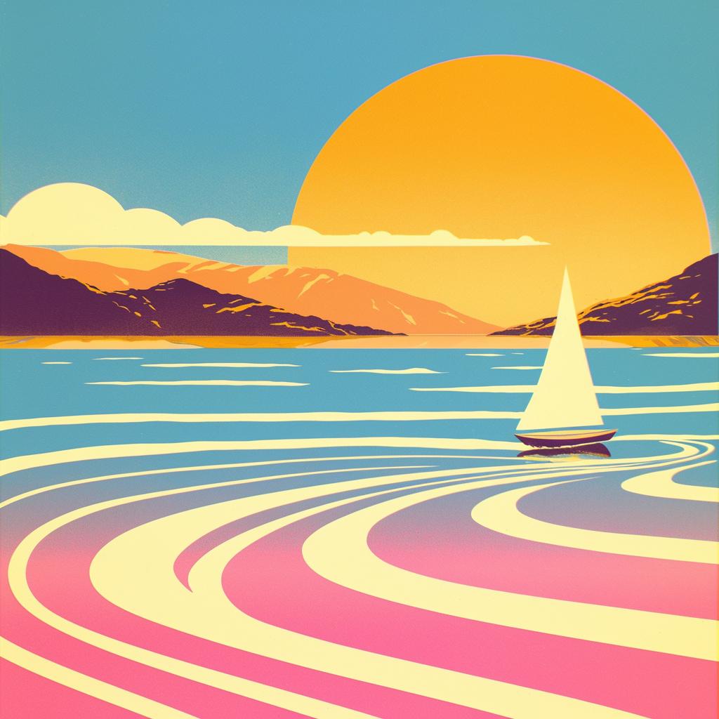 poster  sailboat  sunset  water  graphic  design  natural  colors  2D  Saul 131641