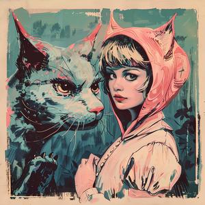 رسم فتاة قطة، رسم فني ملون، إبداعي، جمال، 1051510