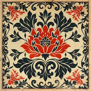 tile  vintage  flower  neon  bold  dynamic  floral  symmetry  artnouveau  linocut 1078883