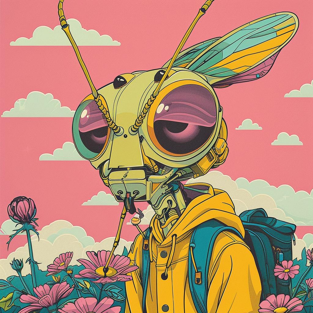 creative  surreal  grasshopper  flowerpunk  Tsukioka  Yoshitoshi  Risograph  symbolist  album  cover 925316
