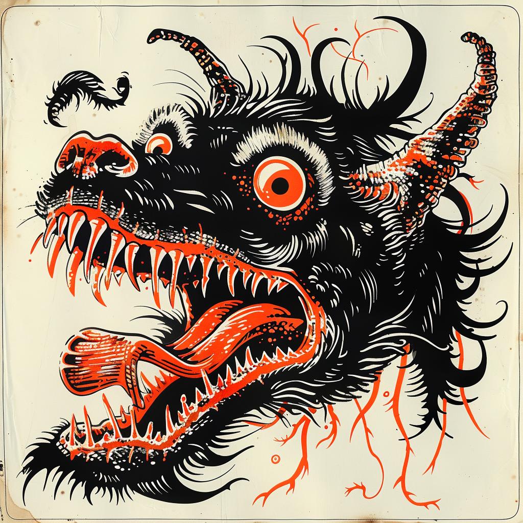 dragon  head  terrifying  creature  mythical  black  orange  fangs  dynamic  intense 923307