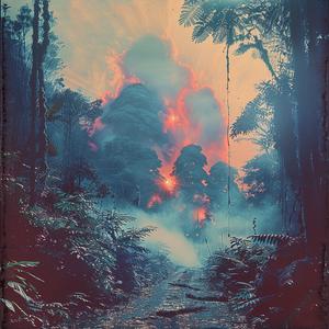 chromolithography  forest  smoke  trees  background  nature  art  landscape  vivid  scene 1053709