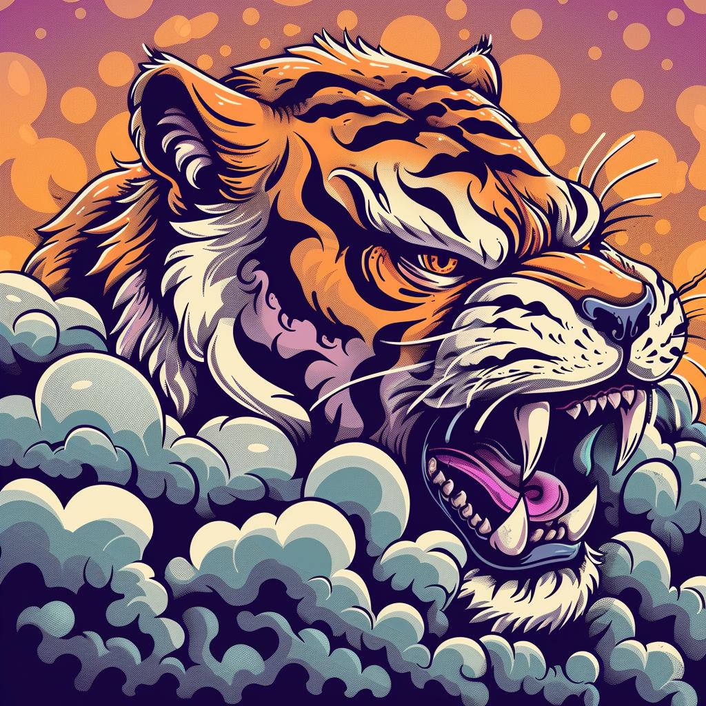 vector  illustration  tiger  clouds  mythical  creature  two  heads  McFarlane  terrifying 930981