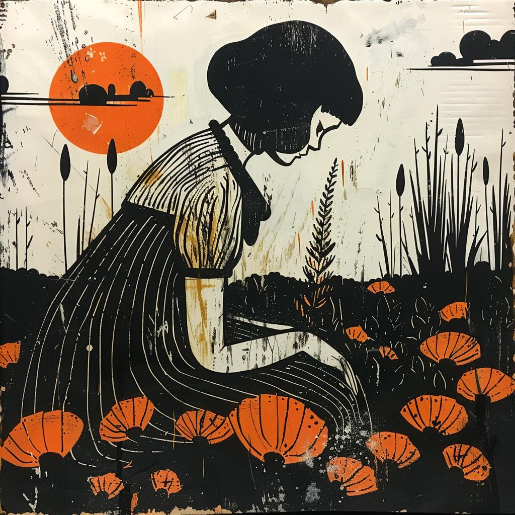 woman  poppies  field  painting  nature  colorful  whimsical  style  art  bloom 926903
