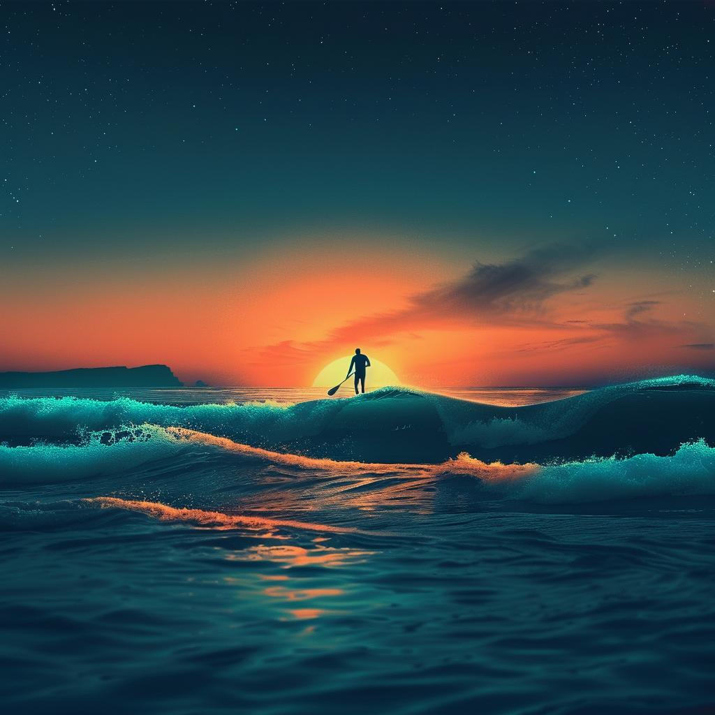 surfer  waves  sunset  action  paddleboarder  water  ocean  dynamic  night  close-up 1034369