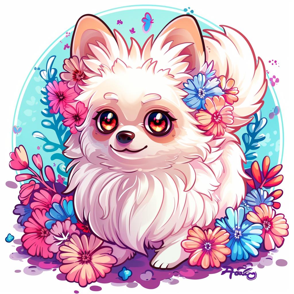 illustration  pomeranian  dog  flowers  cute  adorable  whimsical  colorful  art  pet 927498