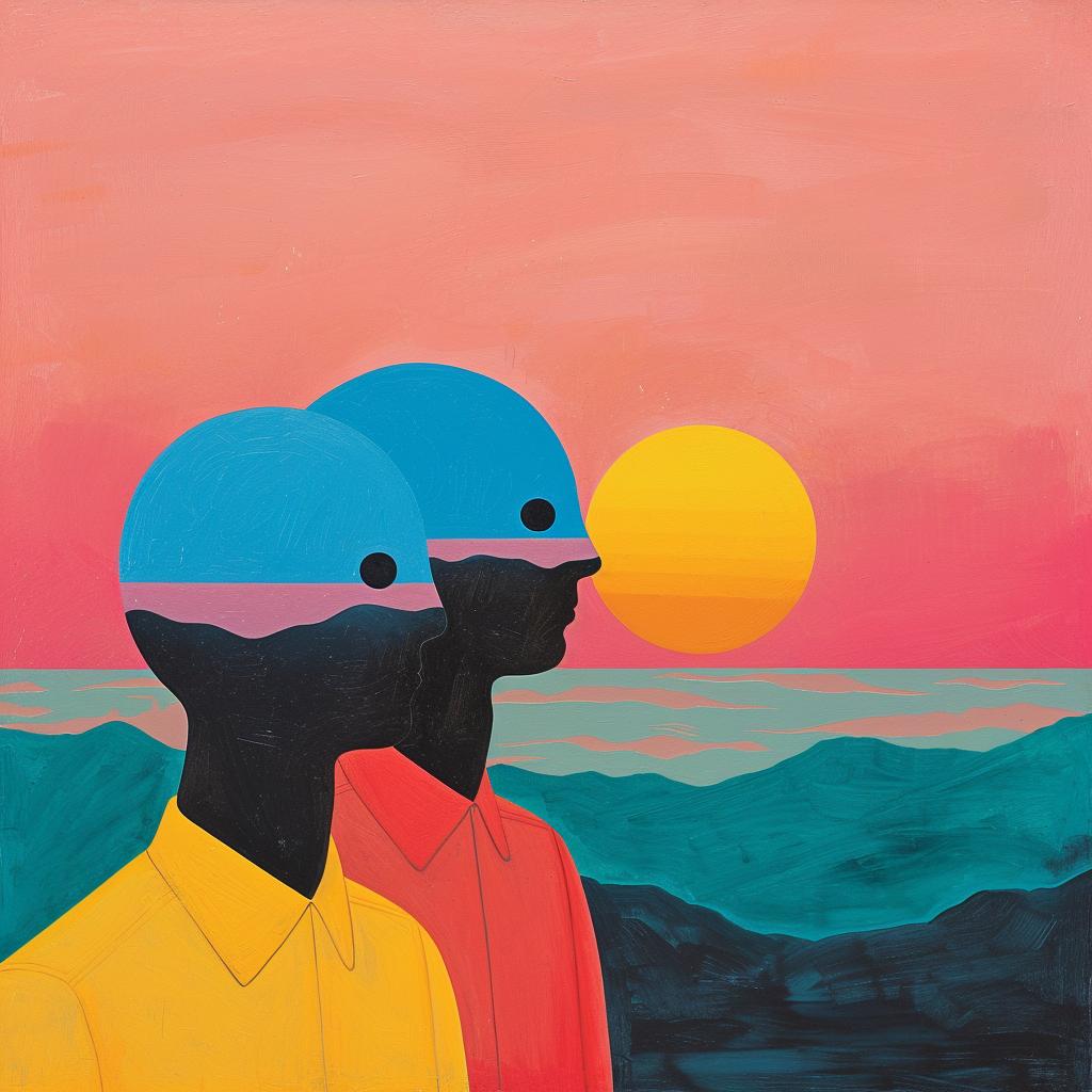 surreal  album  cover  blue  heads  sunset  creative  Joan  Cornella  vibrant 1019205