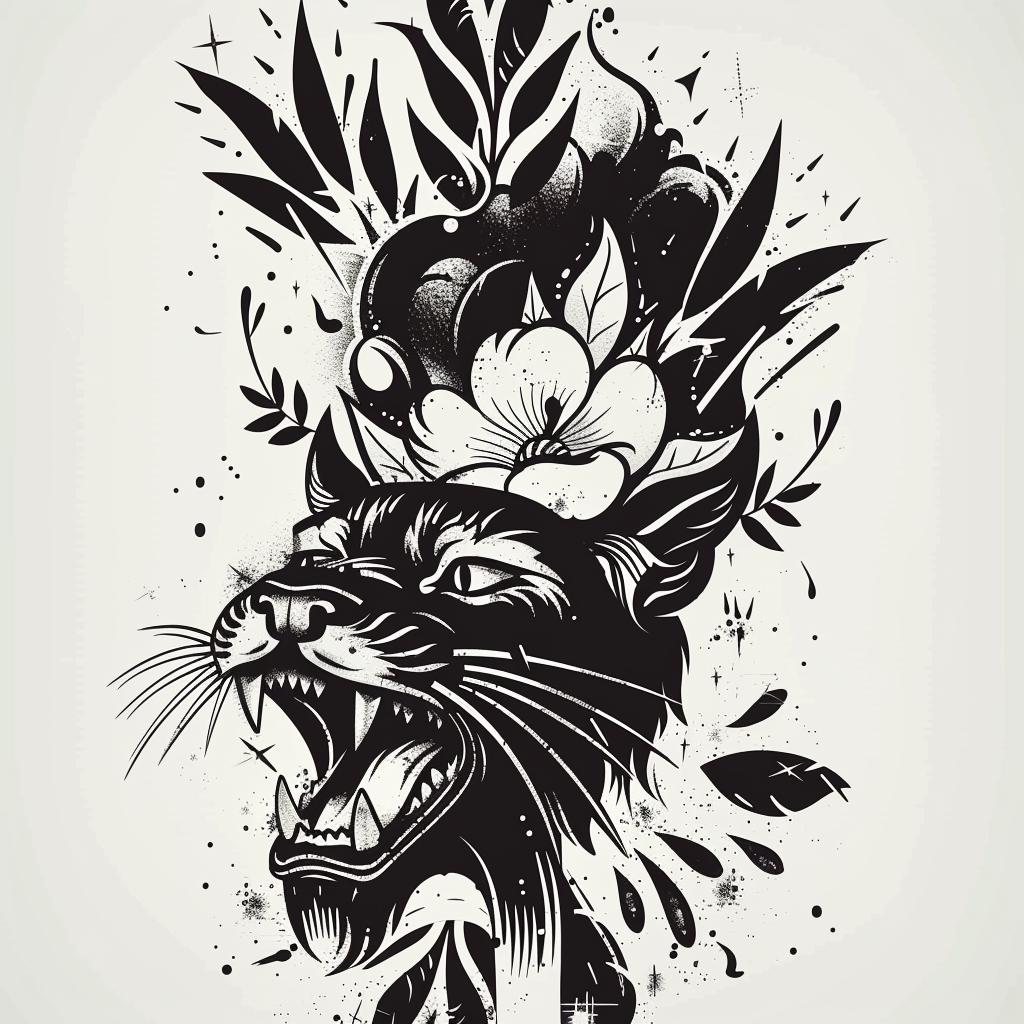 panther  tattoo  black  white  drawing  flowers  illustration  animal  ink  art 1027626