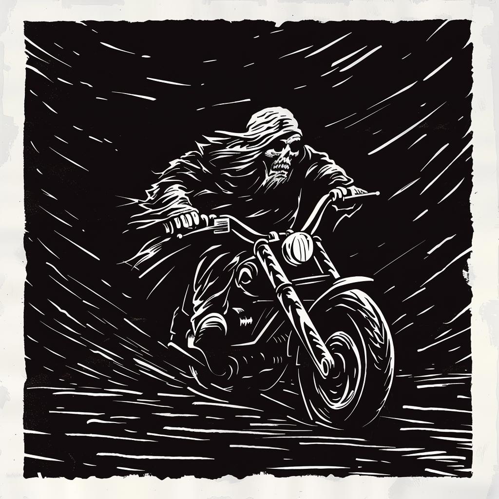 Drawing  Reaper  Motorcycle  Black  White  Gritty  Dark  Illustration  Edgy  Macabre 1025596