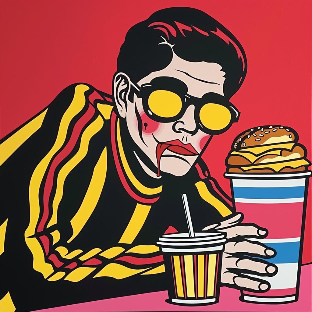 hamburglar  painting  man  burger  drink  playful  cartoon  fastfood  character  whimsy 1023990