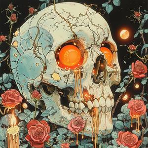 skull  orange  eyes  roses  candles  comic  style  Mike Allred  Todd McFarlane  Steve Ditko 1077325