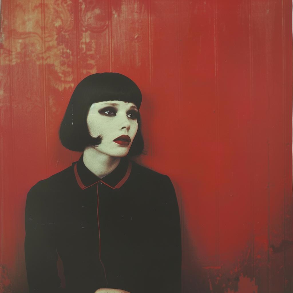 woman  black  hair  red  lipstick  terrifying  Polaroid  photo  1974  intense 1019816