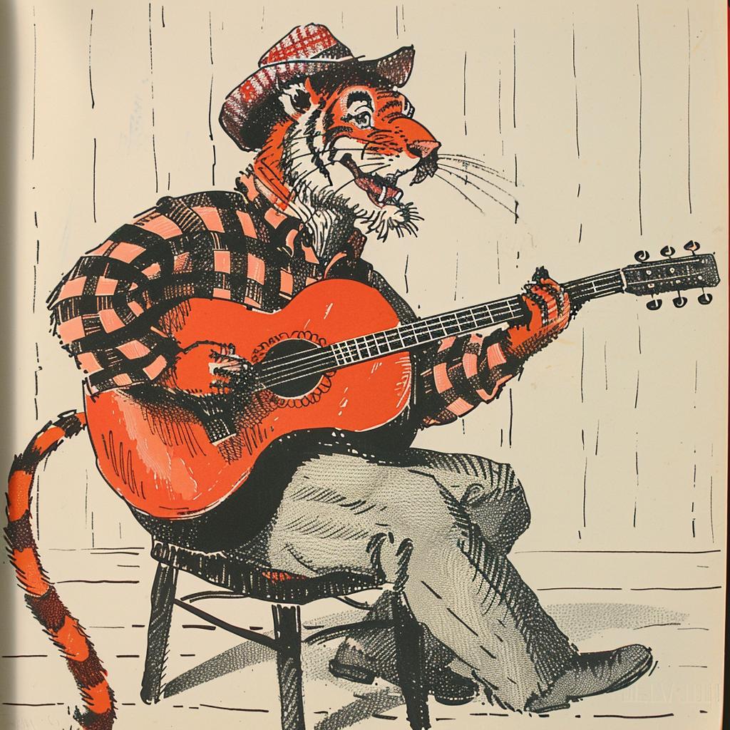 tiger  guitar  acoustic  Norman  Rockwell  anthropomorphic  illustration  music  animal  art 922526