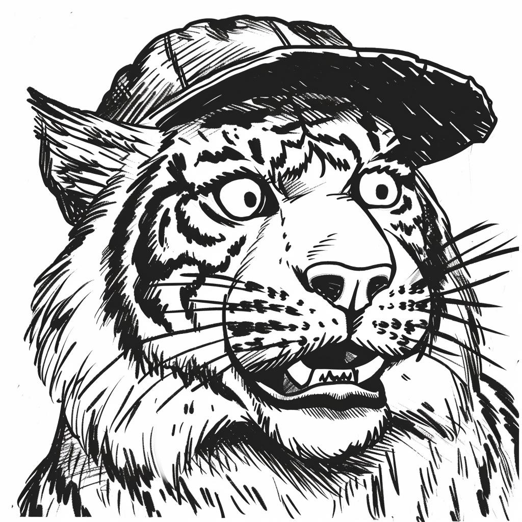 tiger  baseball  vintage  comic  portrait  black  white  illustration  ominous  cap 920371