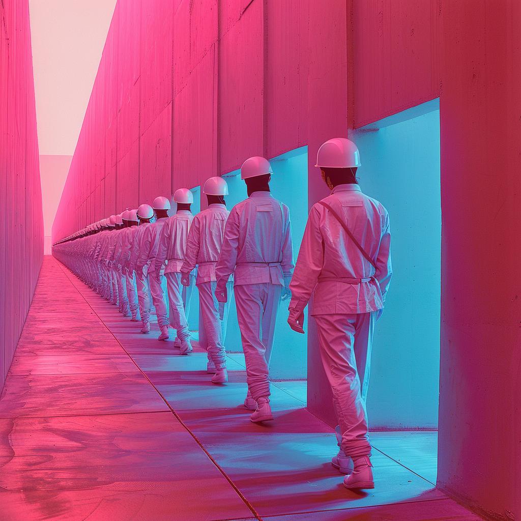 hallway  people  walking  white  suits  photography  lighting  surreal  group  pink 1030769