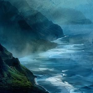 Kauai  ocean  mountains  night  abstract  minimalistic  landscape  nature  art  colors 1038819