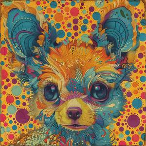 dog  bigeyes  colorful  background  ArtNouveau  Surrealism  pointillism  gold  indigo  teal 1076939