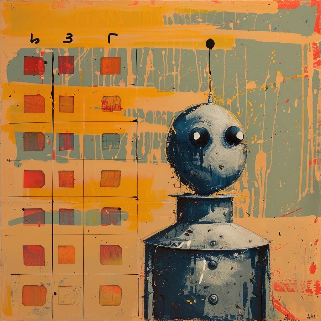 encaustic  paint  robot  sad  yellow  background  impasto  artwork  emotion  character 1016052