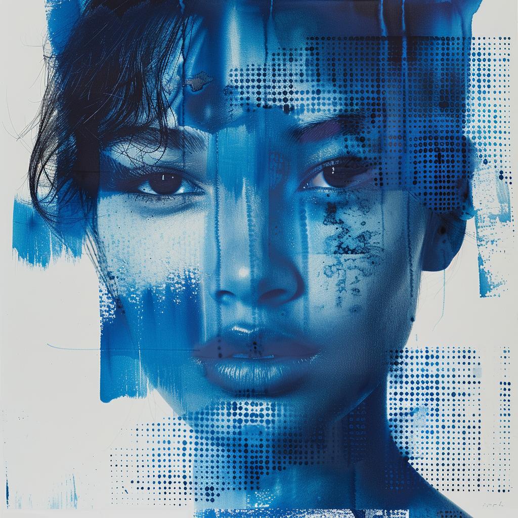 portrait  photograph  woman  blue  paint  glossy  artistic  vibrant  expression  grid 923708