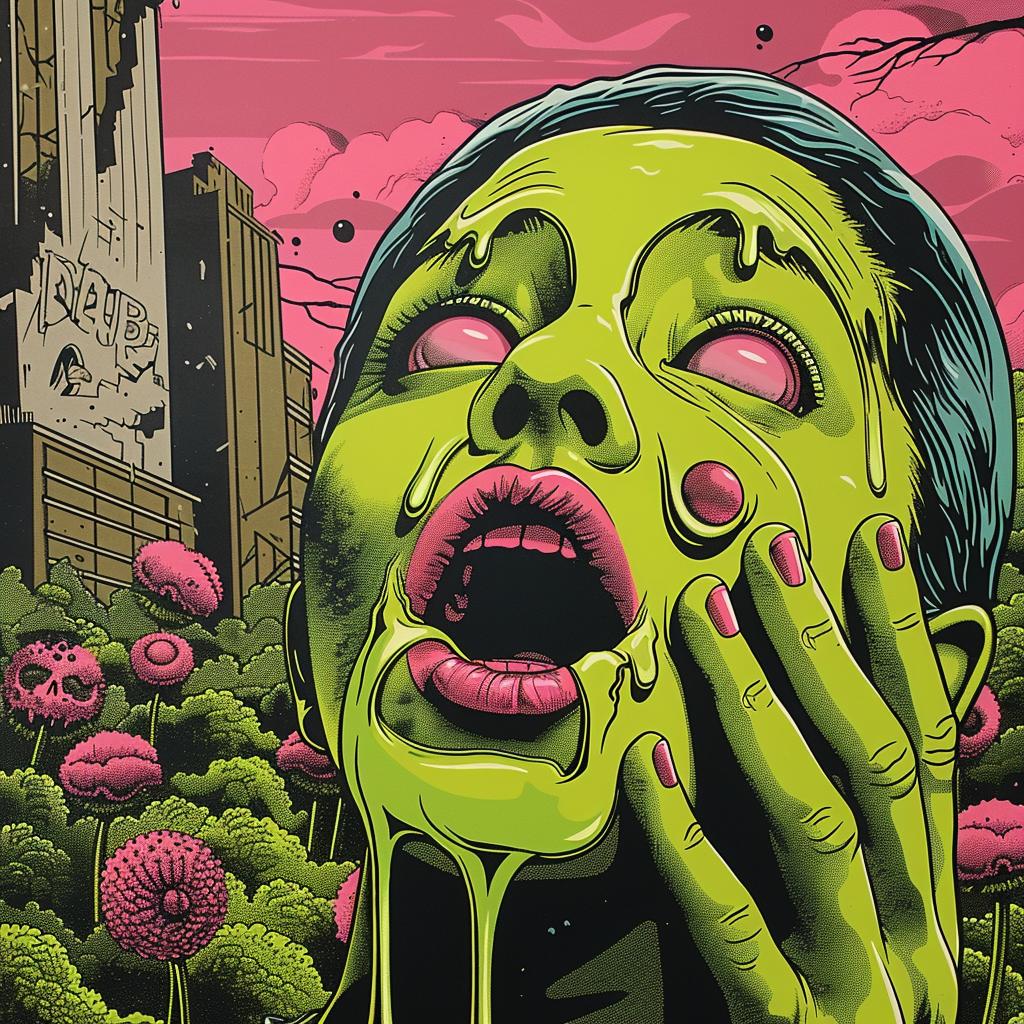 poster  zombie  face  flowers  surreal  album  cover  symbolist  chaos  screenprinting 1027206