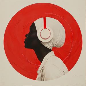 surreal  album  cover  woman  headphones  red  circle  risograph  symbolist  screenprinting 1077823