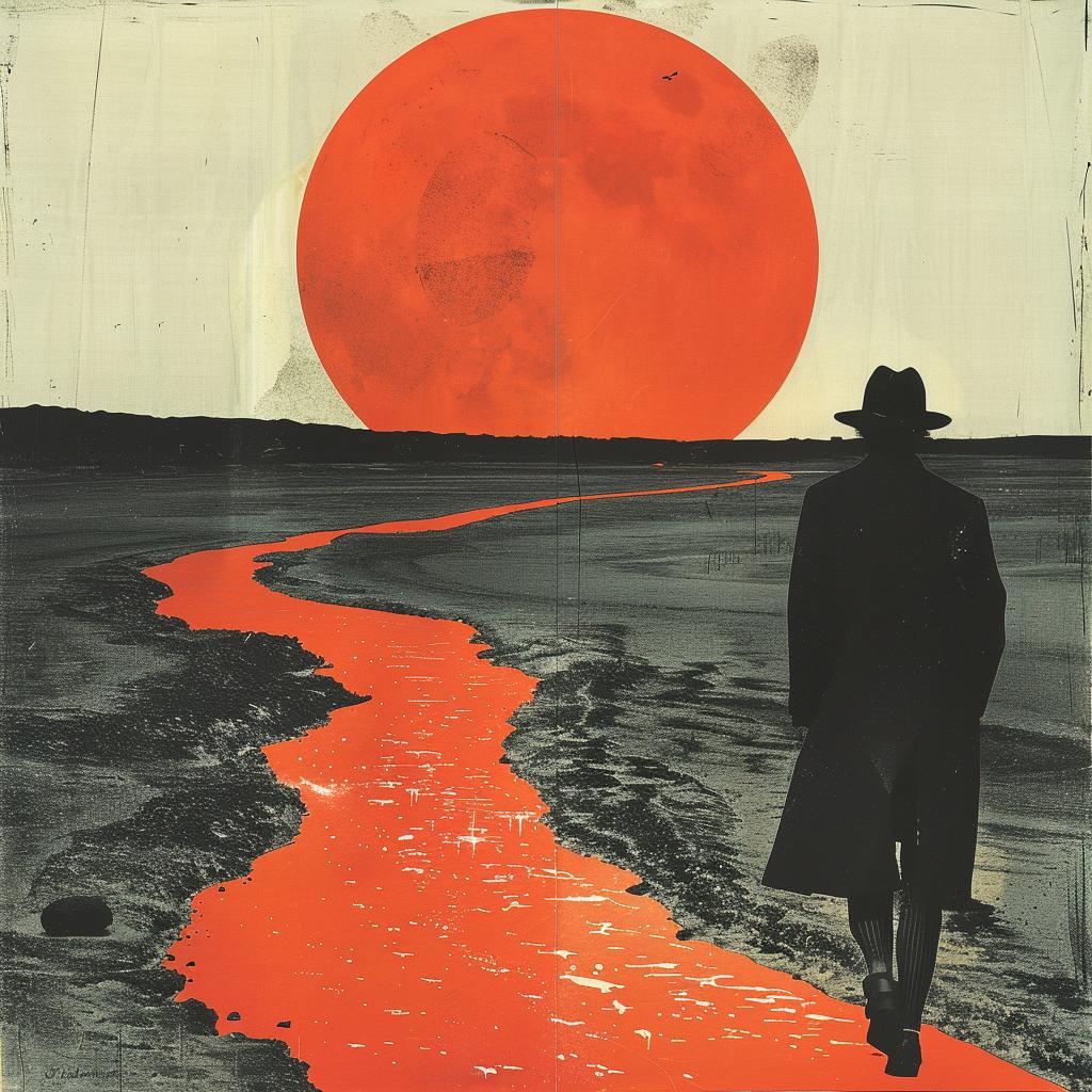 album  art  man  orange  sun  horror  Risograph  Magritte  Mitsumasa  Anno 1026908