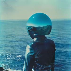 sci-fi  helmet  ocean  metallic  person  view  blue  futuristic  landscape  voyage 1079906