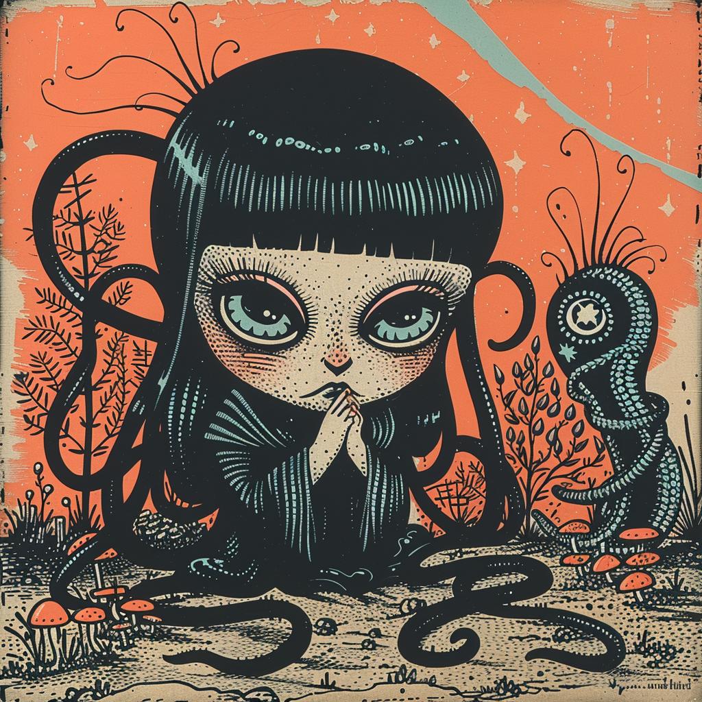 poster  girl  octopus  dark  spiritual  fantasy  whimsical  illustration  art  surreal 924745