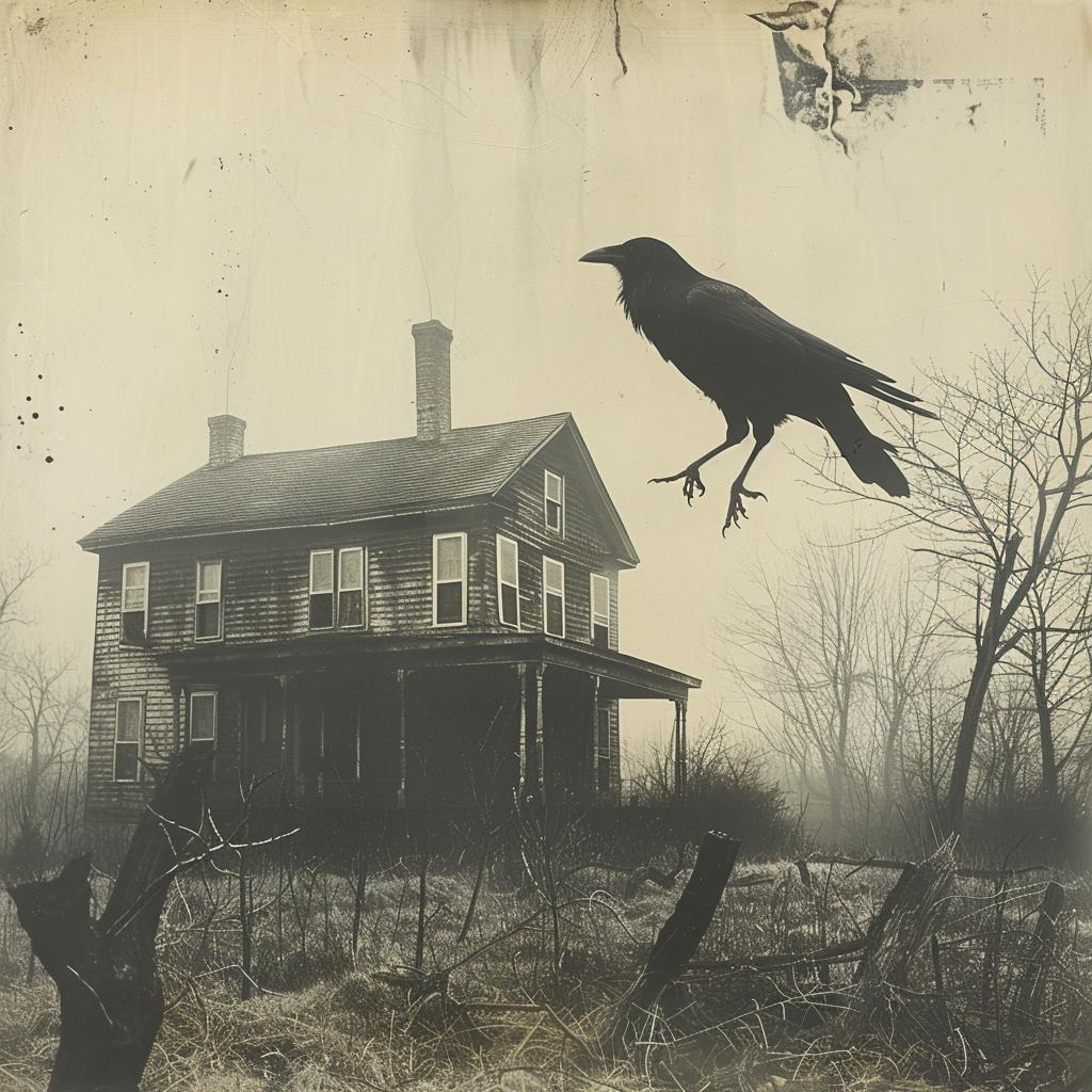 surreal  blockprint  crow  fog  AlecSoth  flying  house  dark  dramatic  blackwhite 970130