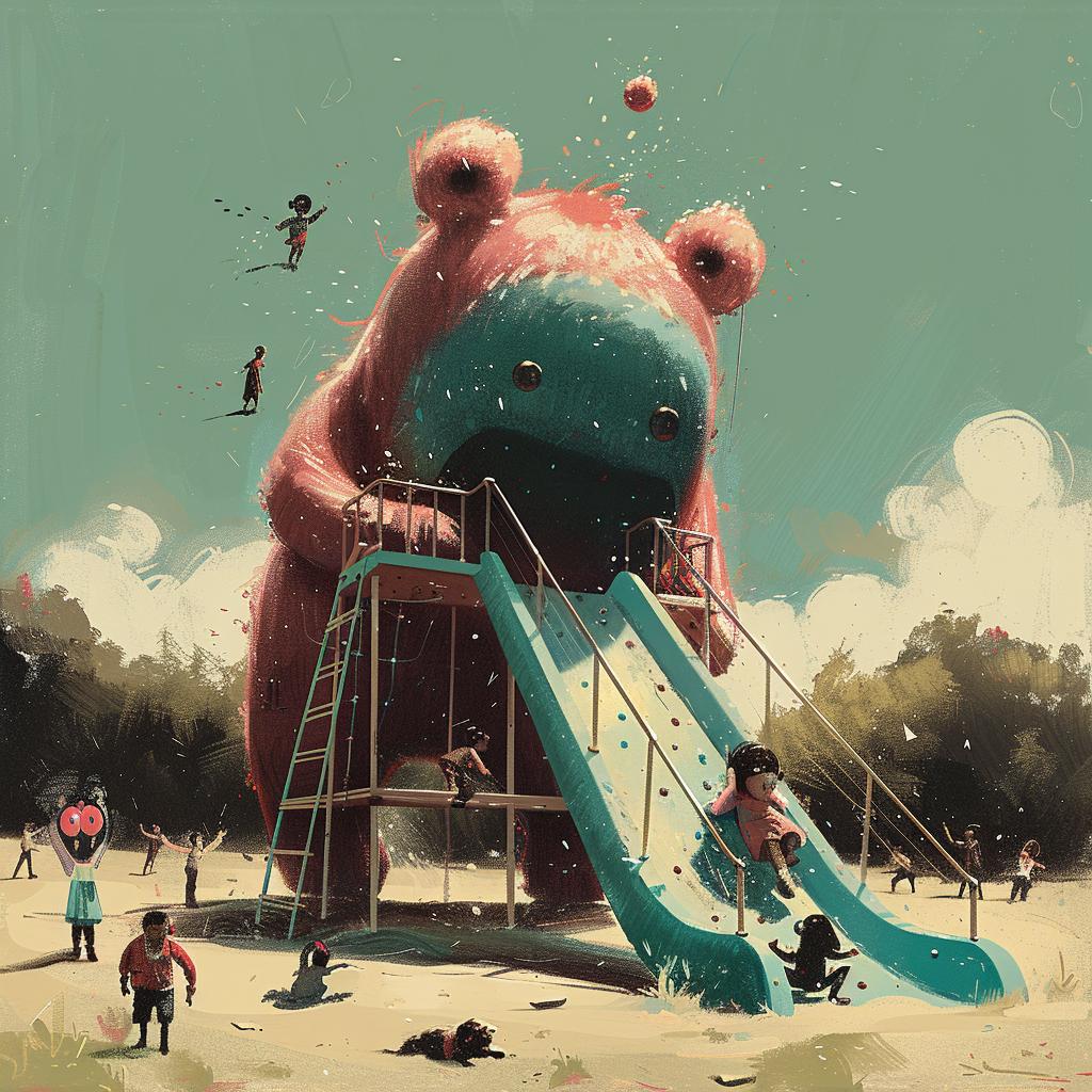 bear  slide  playground  children  furry  art  colorful  modern  intricate  humorous 964285