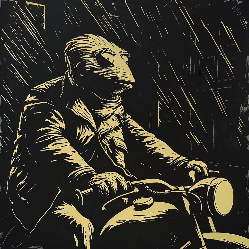 muppetmonster  frog  motorcycle  poster  colorful  playful  animated  whimsical  cartoonish  casual 1025536