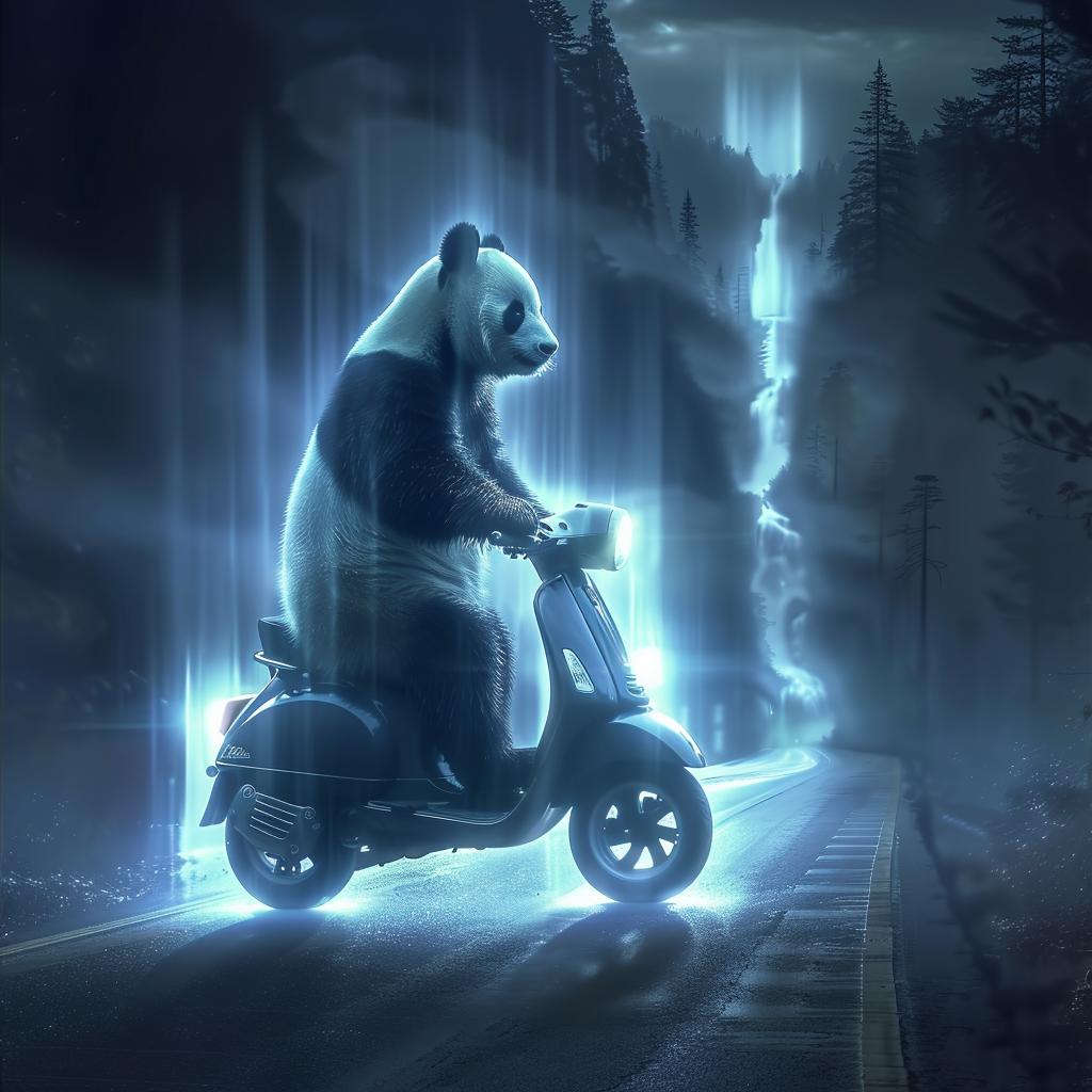 panda  motorcycle  dark  lighting  surreal  glow  natural  art  volumetric  design 962925